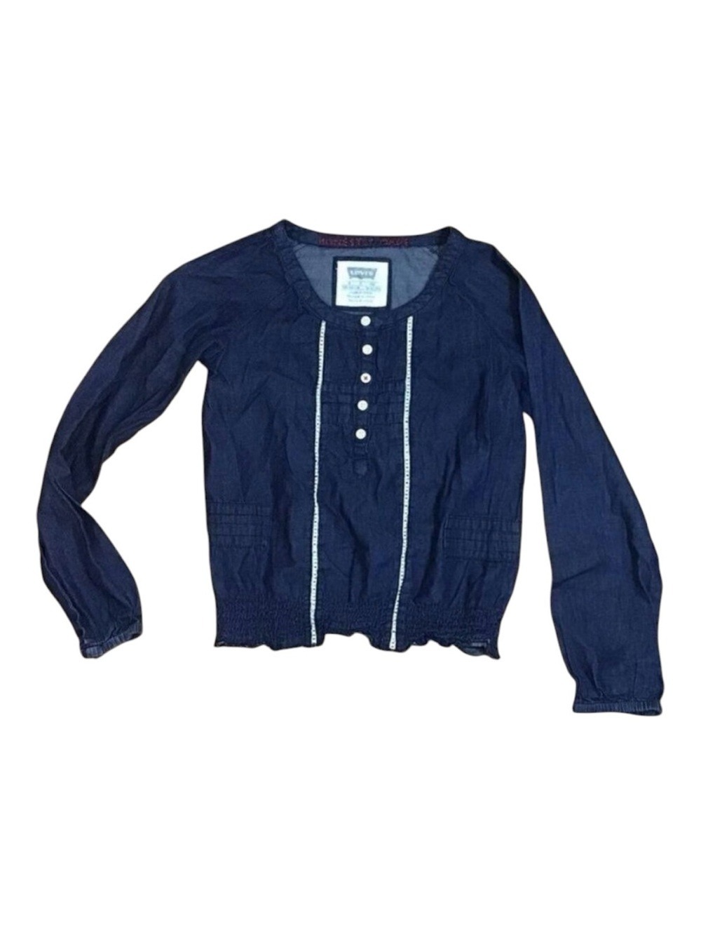 LEVIS girl blouse lightweight cotton shirt size 6 girl smock waist dark blue